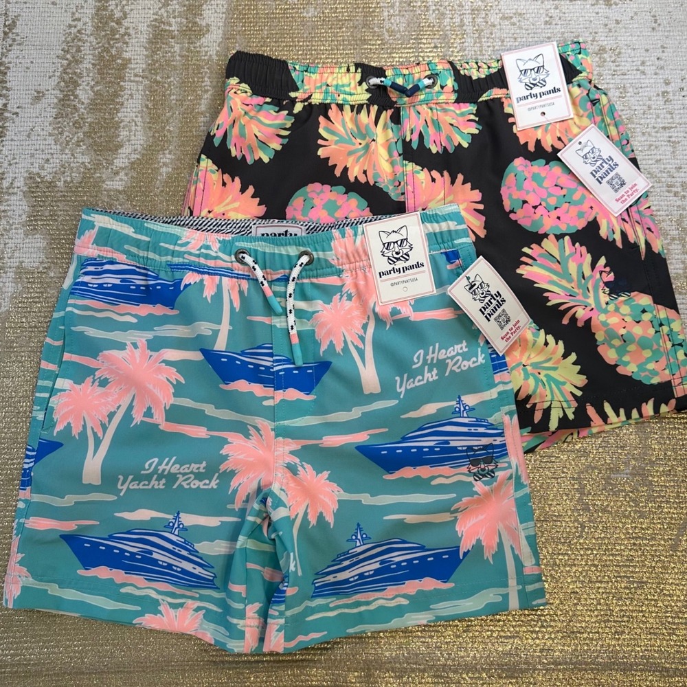 PARTY PANTS Boys Swim Trunks Bundle NWT Medium Yachts Rock & Pineapples